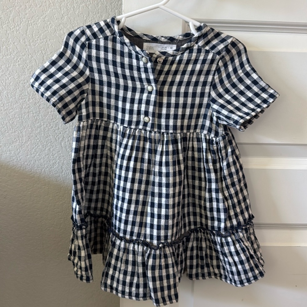 Zara Navy Gingham Shoet Sleeve Swing Dress (18-24 mo)